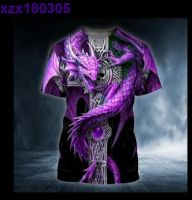 Purple Winged Dragon On Cross Sword Skull 3D T Shirt