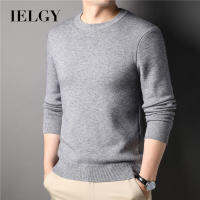 IELGY เสื้อสเวตเตอร์คอกลมชายเข้ารูปสำหรับสีเข้มของฤดูใบไม้ร่วง,เสื้อสเวตเตอร์ Baju Rajutan ธุรกิจเข้ากับทุกชุดได้เสื้อเชิ้ตสีพื้น