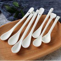 【2023】1PC Pure White Porcelain Spoons Long Handle Spoon Ceramic Tea Coffee Sugar Dessert Spoon Ice Cream Kitchen Ceramic Flatware