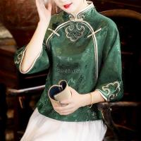 【CW】2023 chinese style womens qipao cheongsam stand collar blouse r loose half sleeves tang suit tea zan clothes for women g479