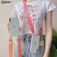 Casing ponsel transparan tali kabel penutup tali kalung selempang untuk iPhone 15 14 Pro Max 13 12 Mini 11 XS X XR 7 8 Plus