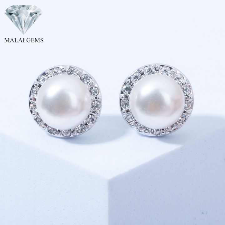 malai-gems-ต่างหูมุก-เงินแท้-silver-925-เพชรสวิส-cz-เคลือบทองคำขาว-รุ่น-11011298-แถมกล่อง-ต่างหูเพชร-ต่างหูเงินแท้