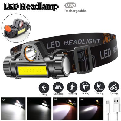 Powerful Headlamp USB Rechargeable LED Headlight USB Rechargeable LED Headlight Dual Light Source for Outdoor Camping Lamp