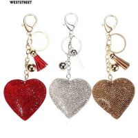 New Romantic Dazzling Rhinestone Love Heart Charm Pendant Fringe Keychain Keyring