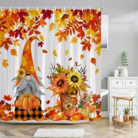 Fall Pumpkin Floral Bathroom Shower Curtain Funny Gnomes Fall Falling Maple Leaves Bathroom Decor Shower Curtain with Hooks