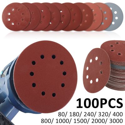 100Pcs 125mm 8 Hole Sanding Discs Hook Loop Adhesive Sandpaper 80Grit-3000Grit Sanding Paper 5Inch Sanding Disc Polishing Tools