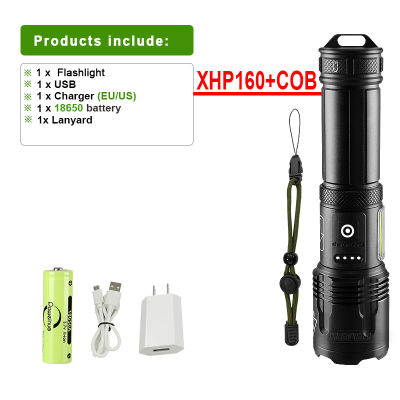 XHP160 Powerful LED Flashlight XHP90 High Power COB Torch Rechargeable USB Tactical Flashlight 18650 Flash Light Camping Lantern