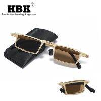 {Paopao glasses}HBK คลาสสิกย้อนยุคพับแว่นกันแดดผู้ชายด้วยกรณีหรูหราสแควร์ Steampunk โลหะอาทิตย์แว่นตาผู้หญิง Oculos De Sol UV400แบบพกพา