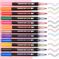 12Color Set Double Line Pen Metallic Color Marker Pen for DIY Painting Album Highlighter Pen Office School Art Supplies