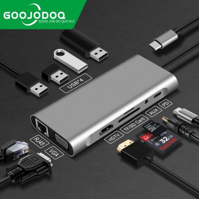 GOOJODOQ ฮับ USB Type-C Hdmi-เข้ากันได้กับ 4K VGA Rj45 Lan Ethernet SD Tf USB-C 3.0Type-C 3.5 มม. แจ็คเสียง สําหรับ Macbook Pro OTG