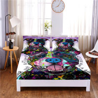 Painted Dog Digital Printed 3pc Polyester Fitted Sheet Mattress Cover Four Corners with Elastic Band Bed Sheet Pillowcases