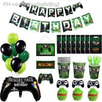 Video game party decoration boy paper plate cup napkin straw balloon happy birthday banner boy player birthday party decoration