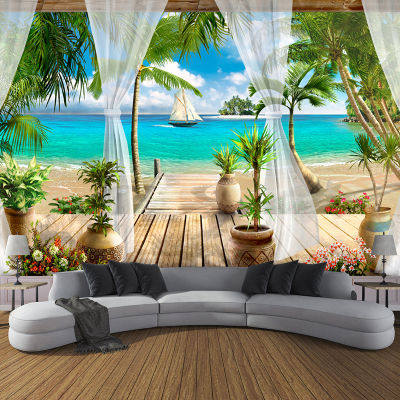 【✴COD✴】 shang815558 Custom 3d วอลล์เปเปอร์รูปภาพระเบียง Sandy Beach Sea View 3d ห้องนั่งเล่นโซฟาพื้นหลังทีวีห้องนอนสติ๊กเกอร์ตกแต่งผนังวอลล์เปเปอร์ตกแต่งบ้าน