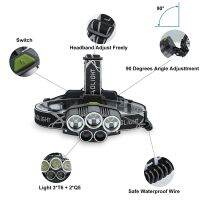 10000LM 1T6 หลอด T6 ไฟฉาย LED 5 ดวง คาดหัว แบบปรับมุมได้ High Power Zoom Headlamp แบบชาร์จไฟได้ในตัว ปรับไฟได้3 แบ TorchTH