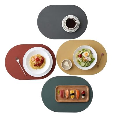 【CC】㍿☸✧  Inyahome Oval Placemats for Dining Table Leather Textural Designed Non-Slip Proof Water Heat Stain Resistant Placemat