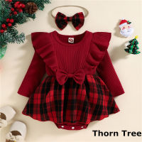 Thorn Tree 2 ชิ้นคริสต์มาสทารกแรกเกิดเด็กสาวRomper R Ufflesแขนยาวเหมาะสมกับคาดศีรษะชุดชุด