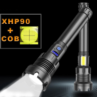 【เรือจากประเทศไทย/COD】ไฟฉายแรงสูง ไฟฉายเดินป่า ไฟฉาย XHP90+COB LED Zoom Flashlight ไฟฉายพกพา LED ไฟฉายซูมได้ ไกลมาก สว่างมาก ไฟแรงมาก