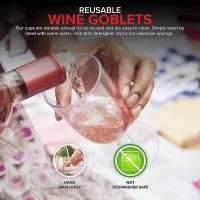 Clear Plastic Wine Glass Recyclable - Shatterproof Wine Goblet - &amp; Reusable Cups For Champagne, Dessert