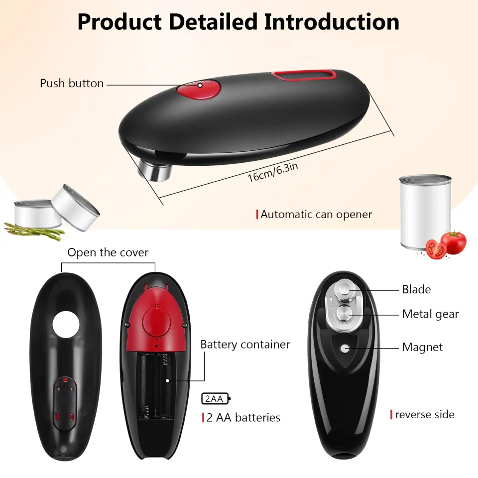 Electric Can Opener, Automatic Safety Can Opener With One Contact,  Restaurant Battery Operated Hand