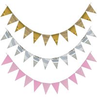 3m 12 Flag Gold Pink Paper Board Garland Banner For Baby Shower Birthday Party Decoration Kids Room Decoration Garland Bunting
