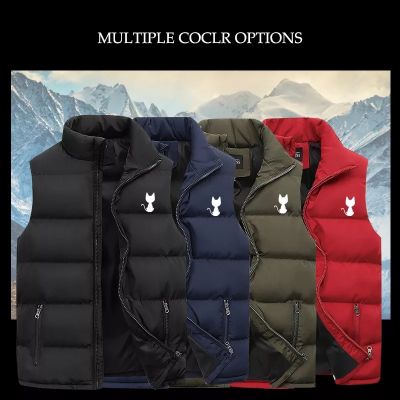 ZZOOI New Mens Warm and Windproof Zipper Jacket Autumn Winter Male Cotton Vest Couple Casual Sleeveless Vest Plus Size Printed Coats