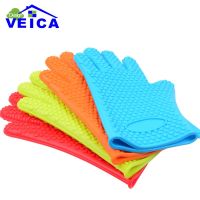 Veica 1pc Heat Resistant Kitchen glove Thick barbecue grilling glove Silicon BBQ Grill Oven Mitt Pot Holder Cooking glove