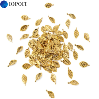 IOPOIT 100Pcs สไตล์ทิเบต เครื่องรางโบราณ โลหะผสมอัลลอยด์ โลหะสำหรับตกแต่ง สไตล์ทิเบต วินเทจ ใบไม้สีทอง โลหะผสมอัลลอยด์ ต่างหูรูปดอกไม้