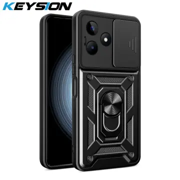 Cheap KEYSION Shockproof Case for Realme C30 Slide Camera Lens Protection  Ring Stand Phone Back Cover for OPPO Realme Narzo 50i Prime