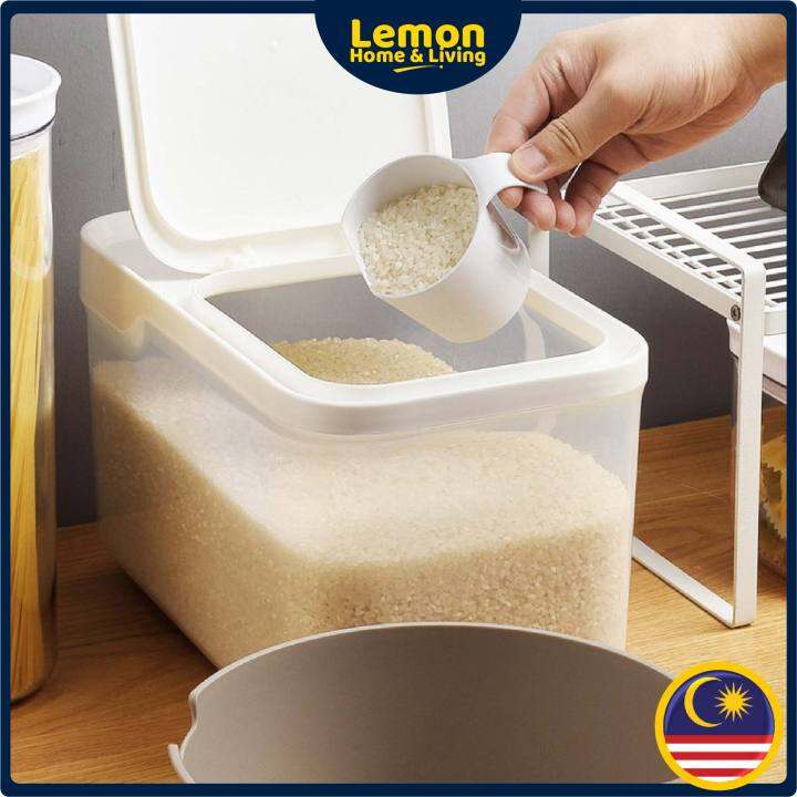 🍋READY STOCK LEMON🍋 5KG Rice Dispenser with Wheel Kitchen Storage Rice