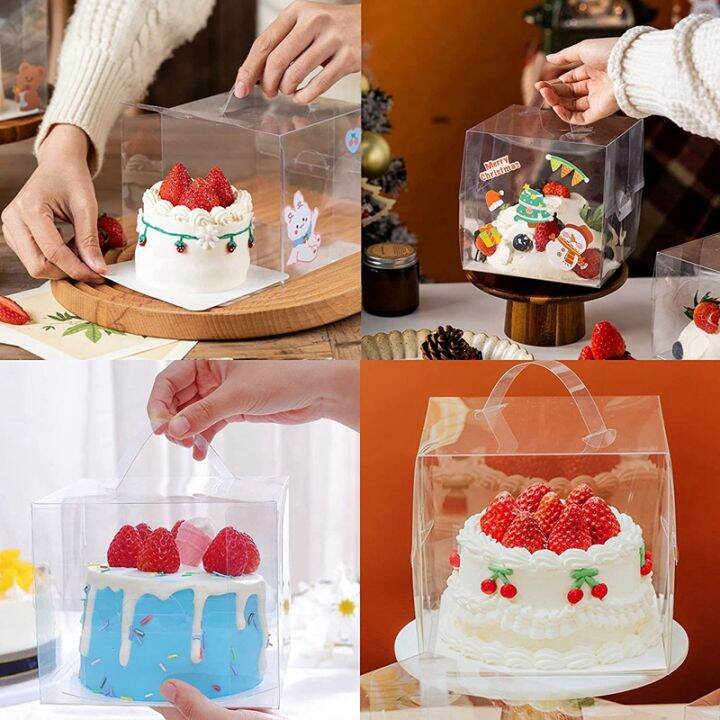 20pcs-13x13x13cm-clear-cake-boxes-with-handles-amp-cake-boards-forcakes-desserts-and-cupcakes-party-cake-forwedding