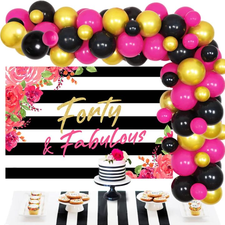 Cheereveal 40Th Birthday Decorations Women Hot Pink Black And Gold Balloon  Garland & Arch Kit With Forty And Fabulous Backdrop Flower Stripes For Her  40Th Birthday Party Decor | Lazada Ph