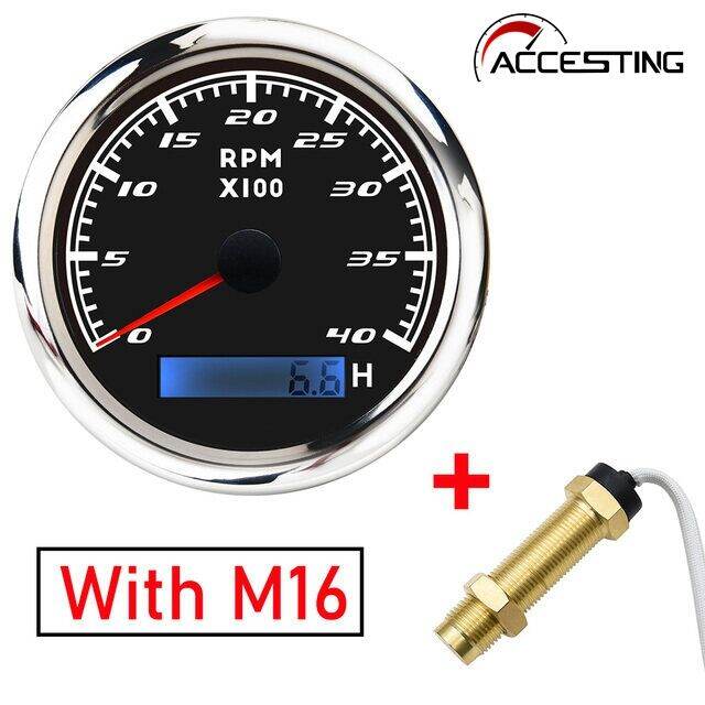 85MM RPM Tachometer + Tachometer Sensor With Hour Meter Red Backlight ...