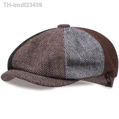 ✲ Splicing Tweed Newsboy Hat Men Beret Herringbone Hats Street Caps Octagonal Brim Cap Berets