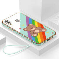 เคสโทรศัพท์ samsung a30 กรอบสีทองชุบด้วยไฟฟ้า รวมทุกอย่าง ฝาหลัง วัสดุ TPU ป้องกันการหล่น ป้องกันการชนกัน กันน้ำ สายรัดข้อมือการ์ตูนน่ารัก เคสโทรศัพท์มือถือ