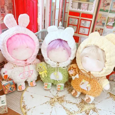 20cm Doll Clothes Mini Checks Hoodies Cartoon Coat Cotton Stuffed Dolls Lovely Outfit Changing Dressing Game Dolls Accessories