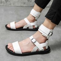 Summer New Men Gladiators High Tops Belt Leather Casual Shoes Breathable Beach Sandals Outdoor Slippers Black White Plus Size House Slippers