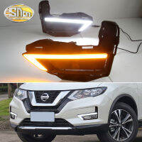 SNCN ไฟหน้าเดย์ไลท์รถ DRL LED 12V 2ชิ้นสำหรับ Nissan X-Trail T32 Xtrail 2017 2018สัญญาณเลี้ยวสีเหลืองสัญญาณไฟเลี้ยวโคมไฟสำหรับขับรถอัตโนมัติตอนกลางวัน2019