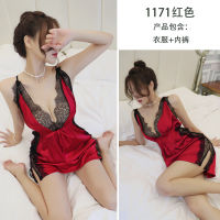 Long night sexy lingerie womens Sexy Seduction underwear strap pajamas lace split transparent night wandering 1171