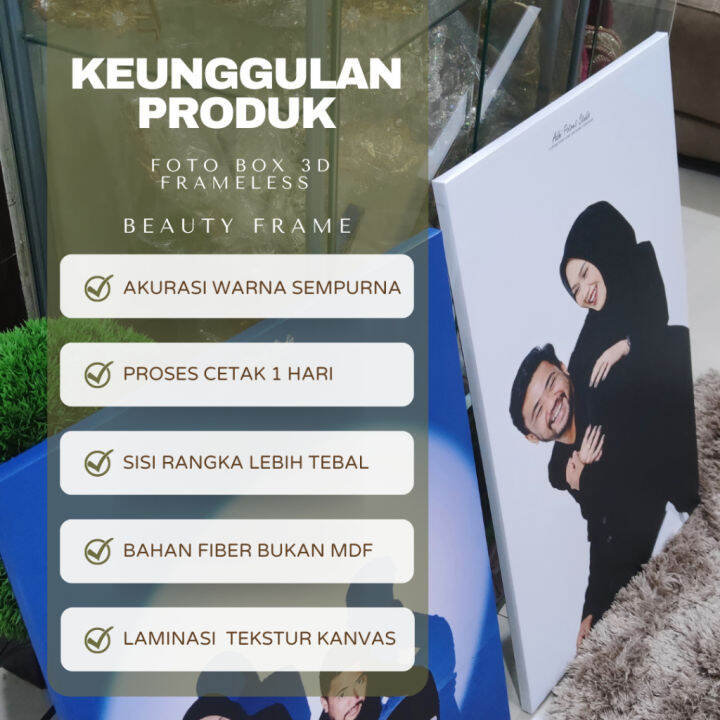 FOTO FRAMELESS LAMINASI KANVAS HIASAN DINDING PHOTO BOX 3D MINIMALIS