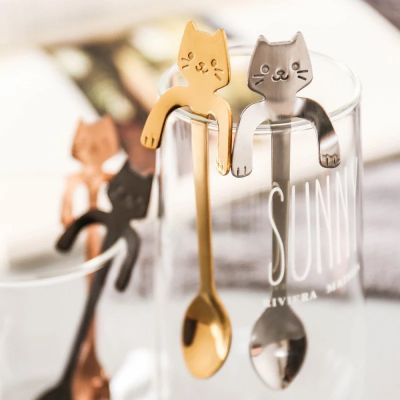 ช้อนชงกาแฟสแตนเลส ช้อนกาแฟ ช้อนของหวาน น่ารักแมวช้อนด้ามยาวมินิ ช้อนเบเกอรี่ Stainless steel coffee spoon