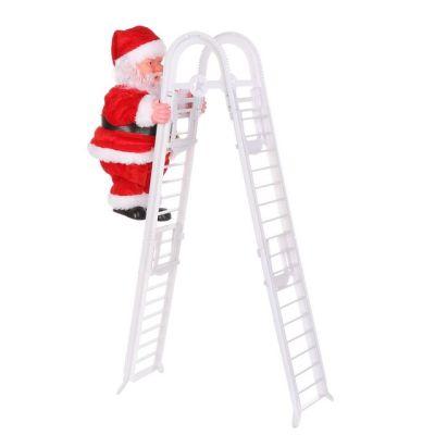 ประตูในร่ม Xmas Tree แขวนเครื่องประดับปีนเขาบันไดเชือกตุ๊กตาซานตาคลอสไฟฟ้าดนตรีของเล่นตกแต่งคริสต์มาส