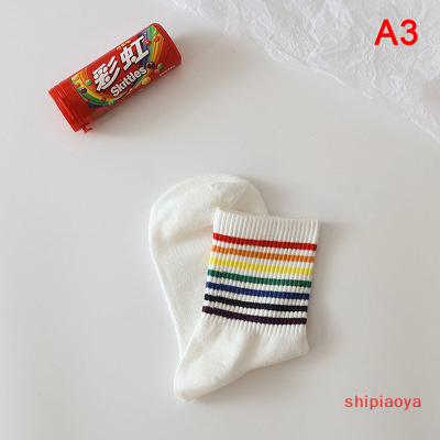 Shipiaoya LGBT ชุดสตรีทแฟชั่นสไตล์เกาหลีสำหรับผู้หญิงอบอุ่นถุงเท้าสีรุ้งตลกๆ
