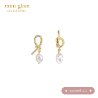 Miniglam Monica Pearl Drop Knot Gold Metal Earrings ต่างหูเมทัลลิคสีทองและไข่มุกชุบทองคำขาว