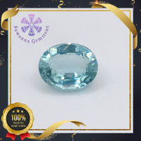 พลอย อะความารีน (Natural Aquamarine) น้ำหนัก 1.42 กะรัต สีฟ้าอมเขียวอ่อน รูปร่างไข่ พลอยดิบ ไม่มีการเผา การันตีพลอยแท้ 100%