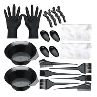 20pcs Hair Dye Coloring DIY Tool Kit Brush Comb Ear Cover Comb Mixing Bowl Apron Disposable Gloves Clips for DIY Salon