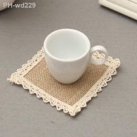 Popular Zakka Lace Natural Jute Burlap table place mat pad Cloth placemat cup coaster coffee tea doily wedding Christmas kitchen