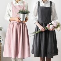 【hot sale】✜✘ D13 Women Bib Apron Cotton Linen Pinafore Dress Pocket Chef Kitchen Cooking Florist