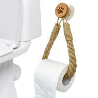 Natural Rope Toilet Paper Holder Punch Free Towel Rack With Wooden Hook Wall-Mounted For Home  Study Room  Bedroom  Bathroom Toilet Roll Holders