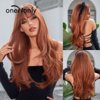 oneNonly Ginger Red Wig with Bangs Long Wave Synthetic Wigs for Women Cosplay Natural Wig Hair Heat Resistant Fiber [ Hot sell ] Toy Center 2