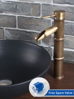 ❡❐ Antique Brass Waterfall Bathroom Sink Faucet Vessel Tall Bamboo Water Tap Retro Single Hole Basin Faucets G1024